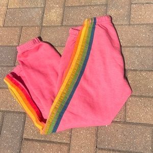 Aviator Nation pink rainbow stripe joggers XS